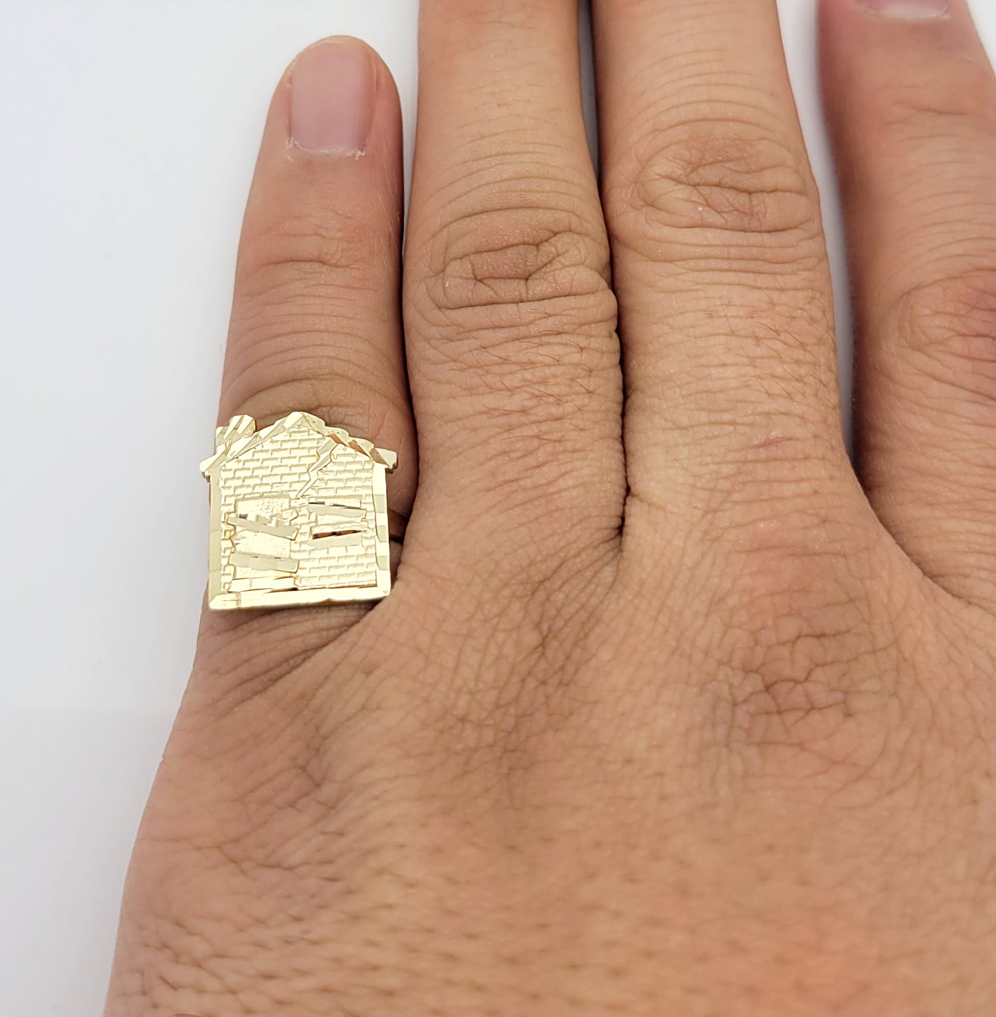 10K Yellow Gold Trap House Ring Pinky Ring Size 7 Head Size 0.7 in x 0.65 in