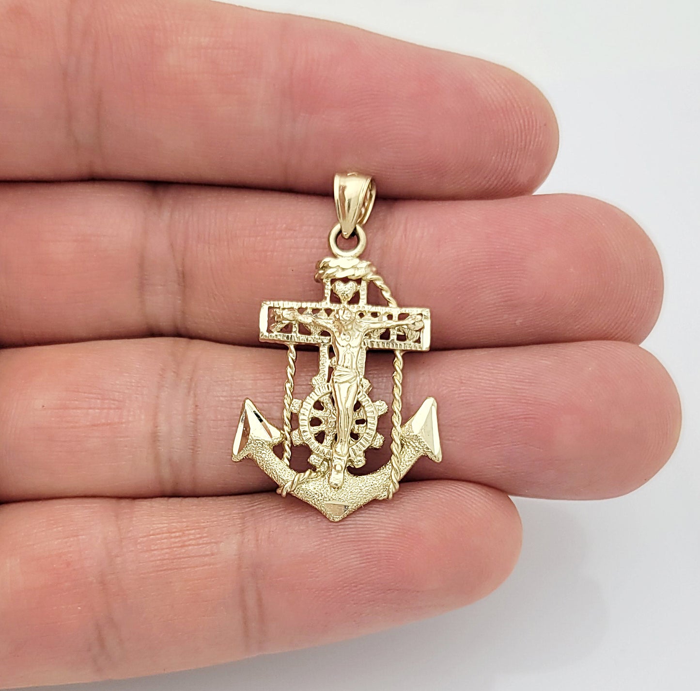 10K Yellow Gold Mariners Anchor Charm Cross Pendant Mens Anchor Charm