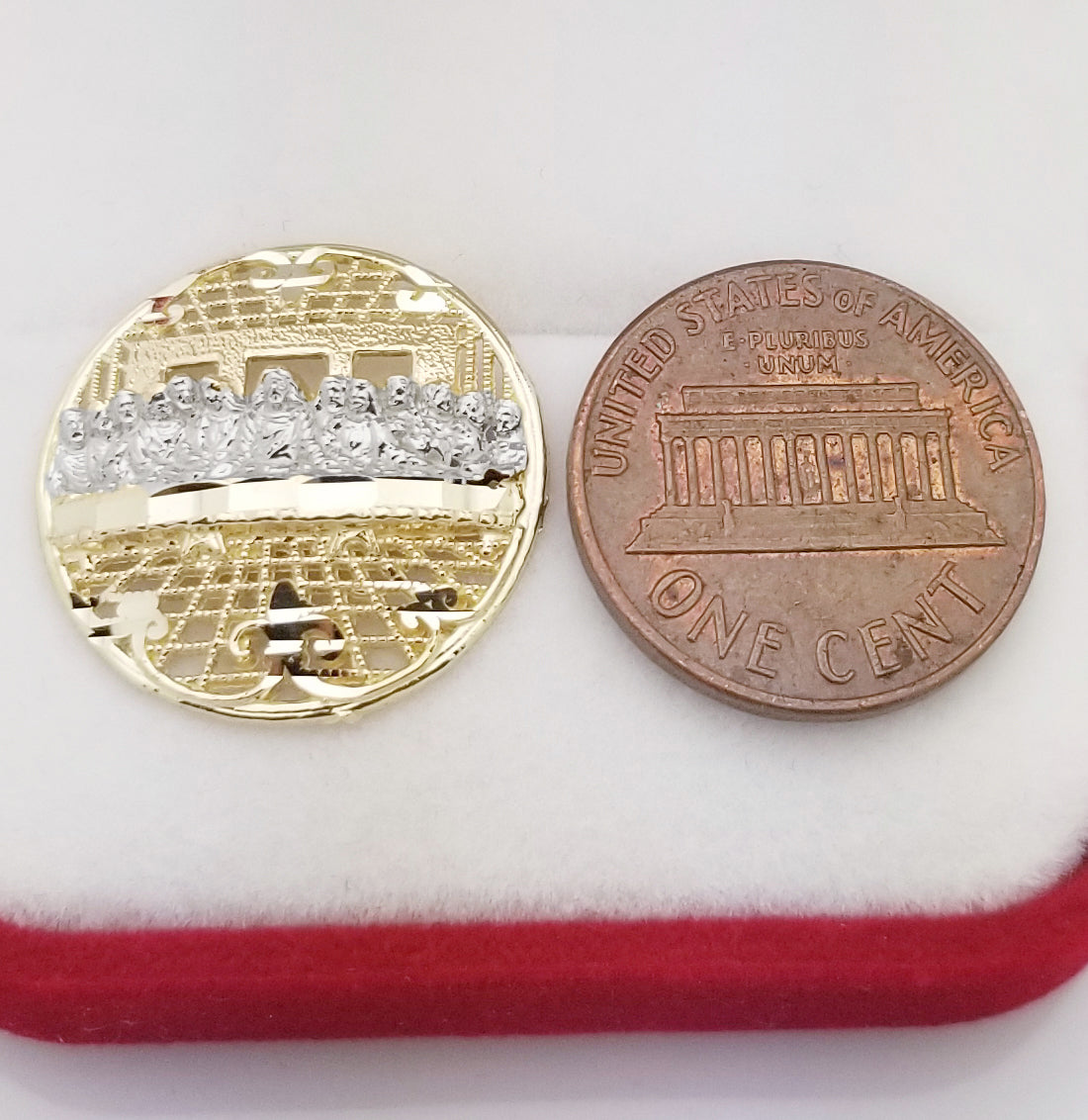 Men's Gold Last Supper Earrings 10K Yellow Gold Large Round Earrings
