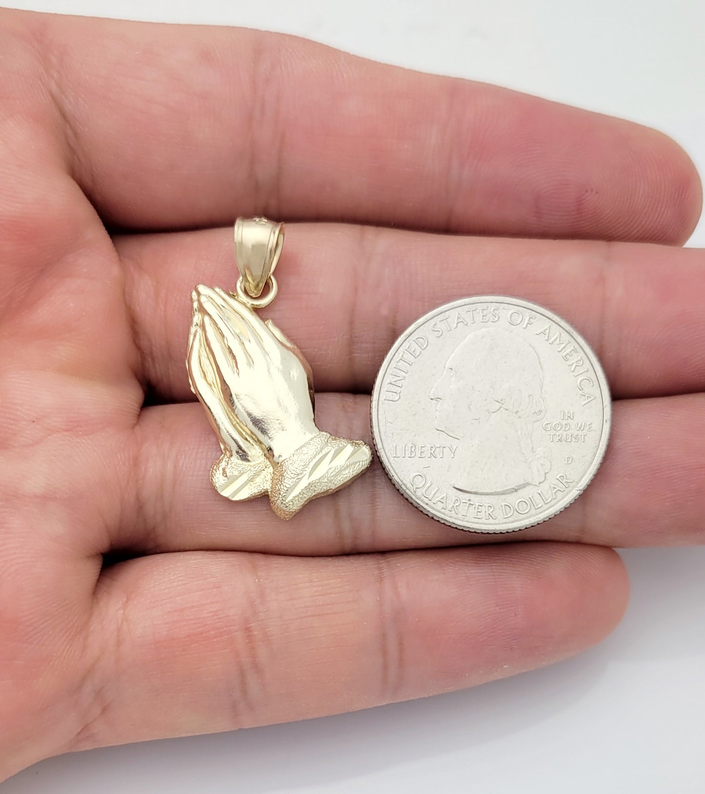 10k Yellow Gold Praying Hands Prayers Hands Pendant 1.25 inch