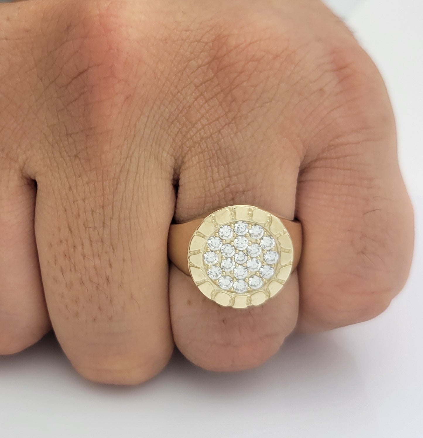 10K Yellow Gold Mens Ring Nugget Frame Ring