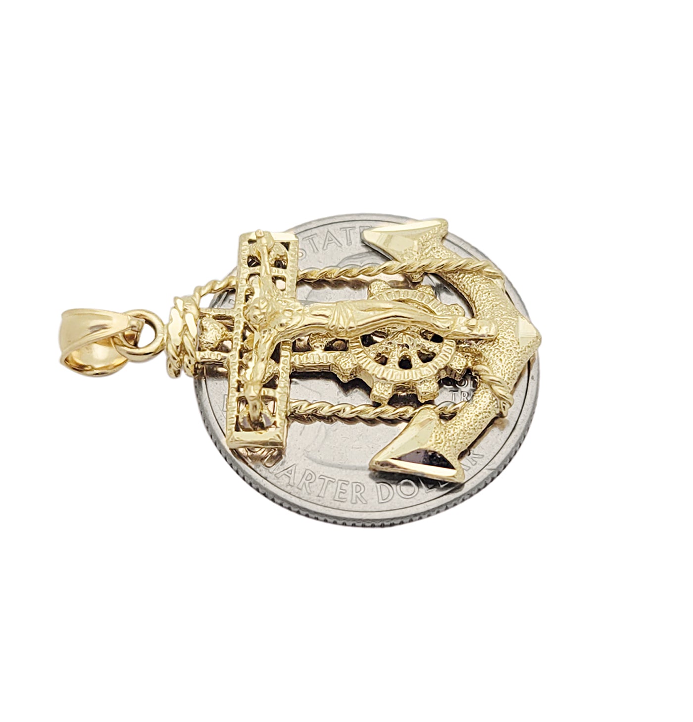 10K Yellow Gold Mariners Anchor Charm Cross Pendant Mens Anchor Charm