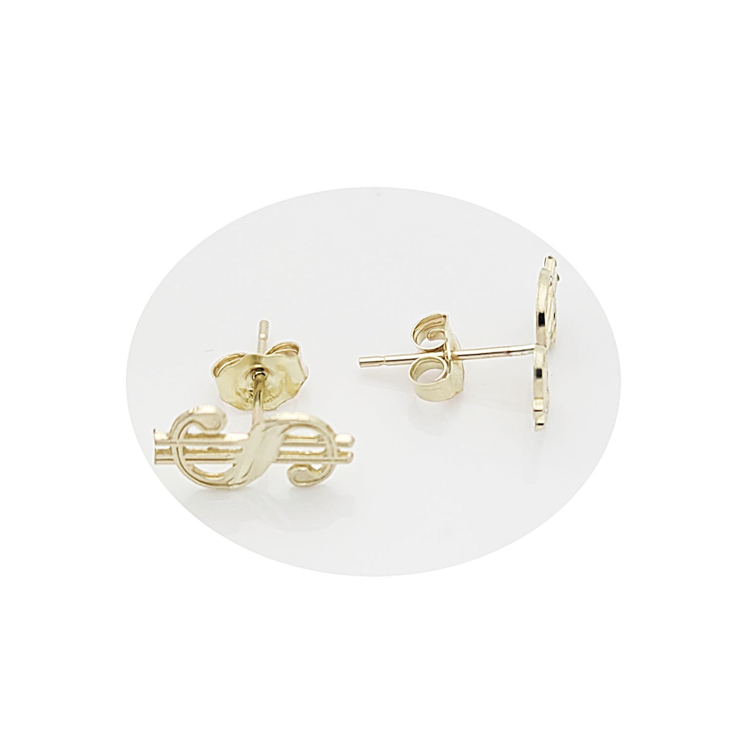 10K Yellow Gold Dollar Sign Earrings Money Symbol Earrings 12 mm x 6 mm