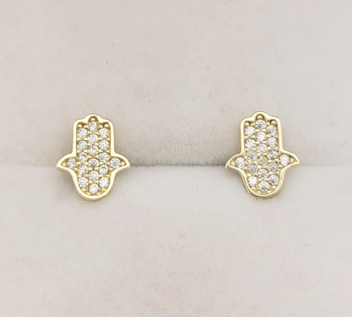 10k Yellow Gold Hamsa Earrings Hand of Fatima Earrings CZ