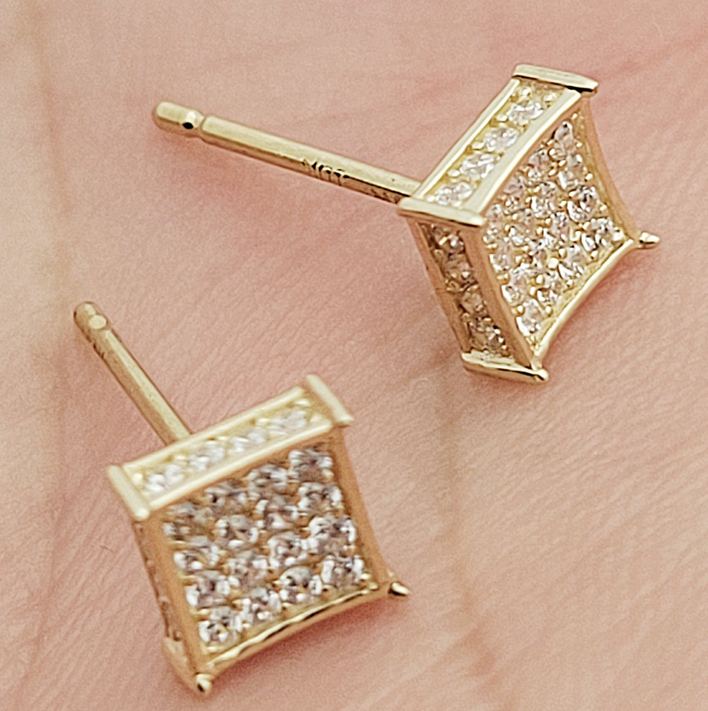 10k Yellow Gold Micro Pave CZ Earrings 5 mm x 5 mm Square Earrings