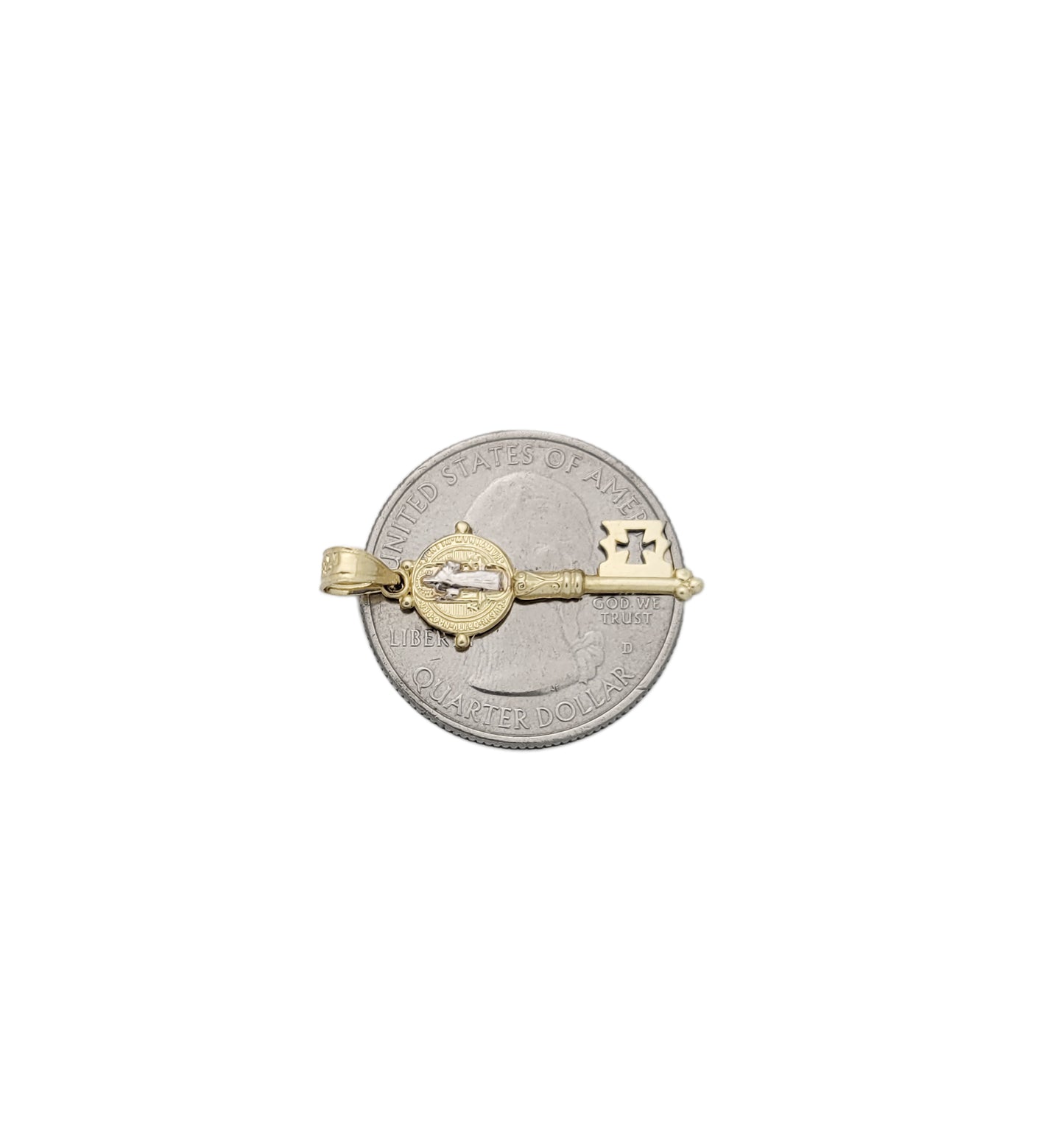 10k Yellow Gold De San Benito Key Pendant St Benedict Pendant Charm 1 inch