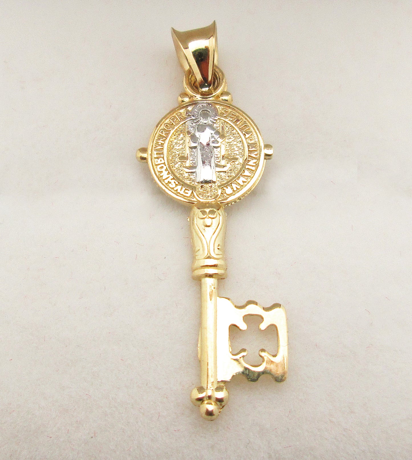 10k Yellow Gold De San Benito Key Pendant St Benedict Pendant Charm 1 inch