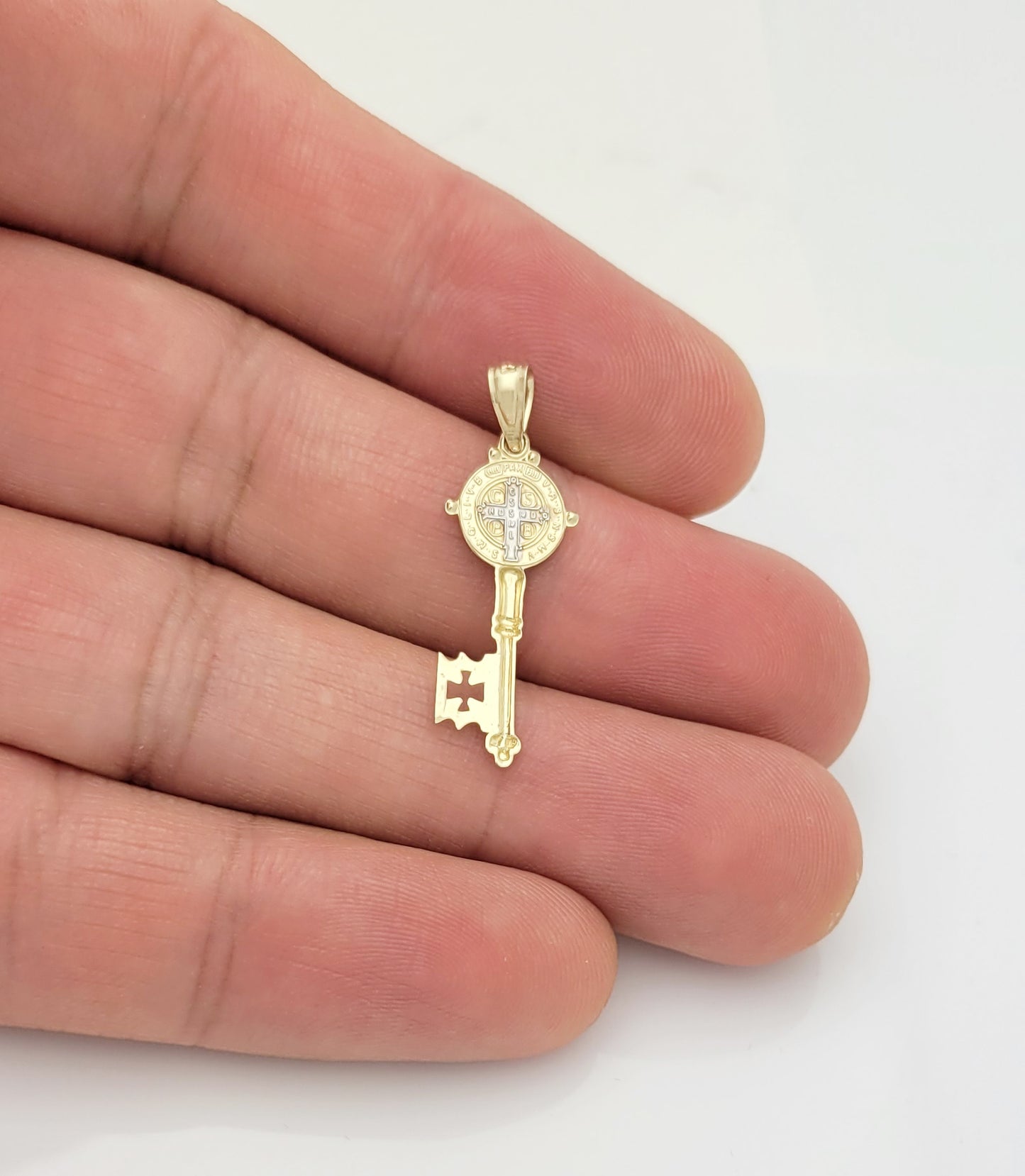 10k Yellow Gold De San Benito Key Pendant St Benedict Pendant Charm 1 inch