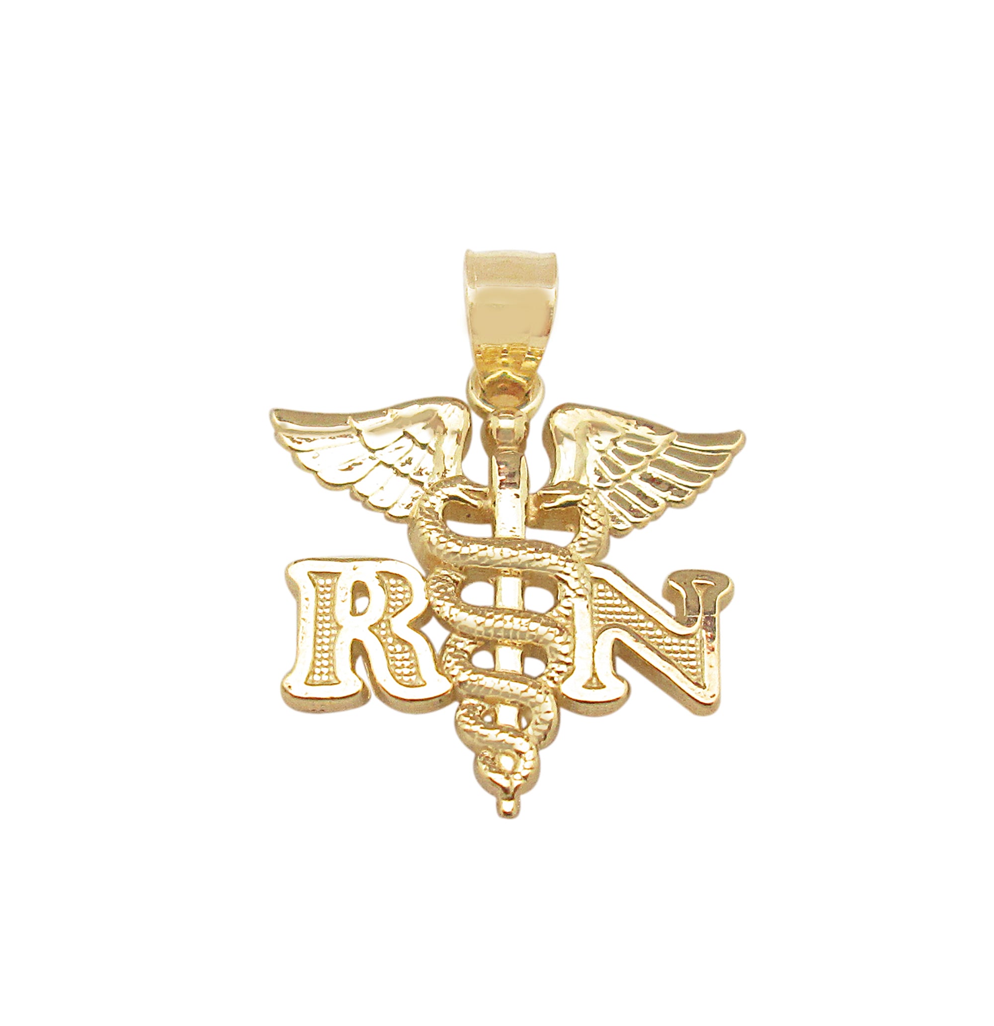 14k Yellow Gold RN Registered Nurse Caduceus Symbol Medical Red Enamel ID  with Cuban Curb Emergency Alert Bracelet with Secure Lobster Lock Clasp  8