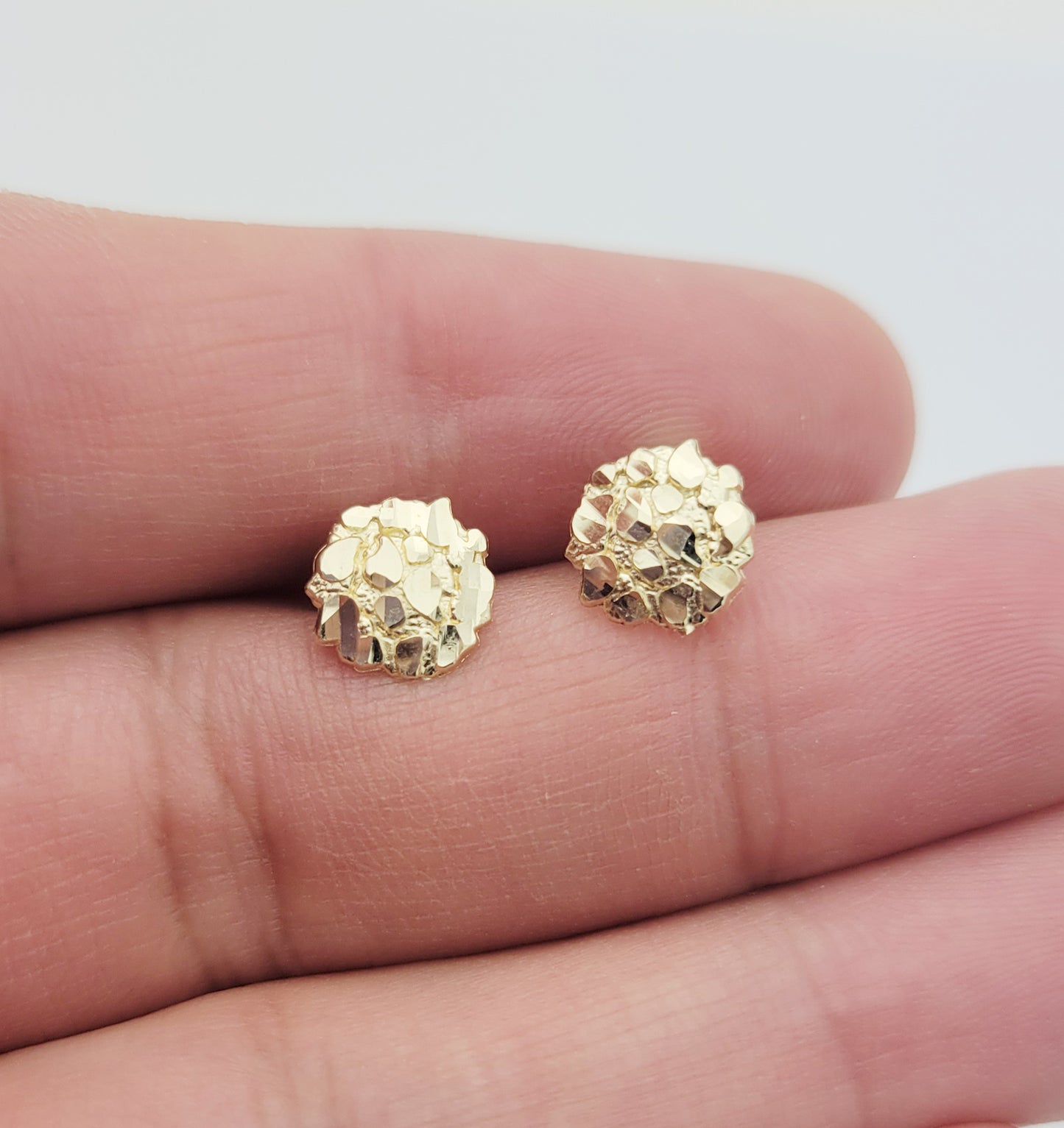 10K Gold Nugget Earrings Round Nugget 8.5 mm(0.3 inch)