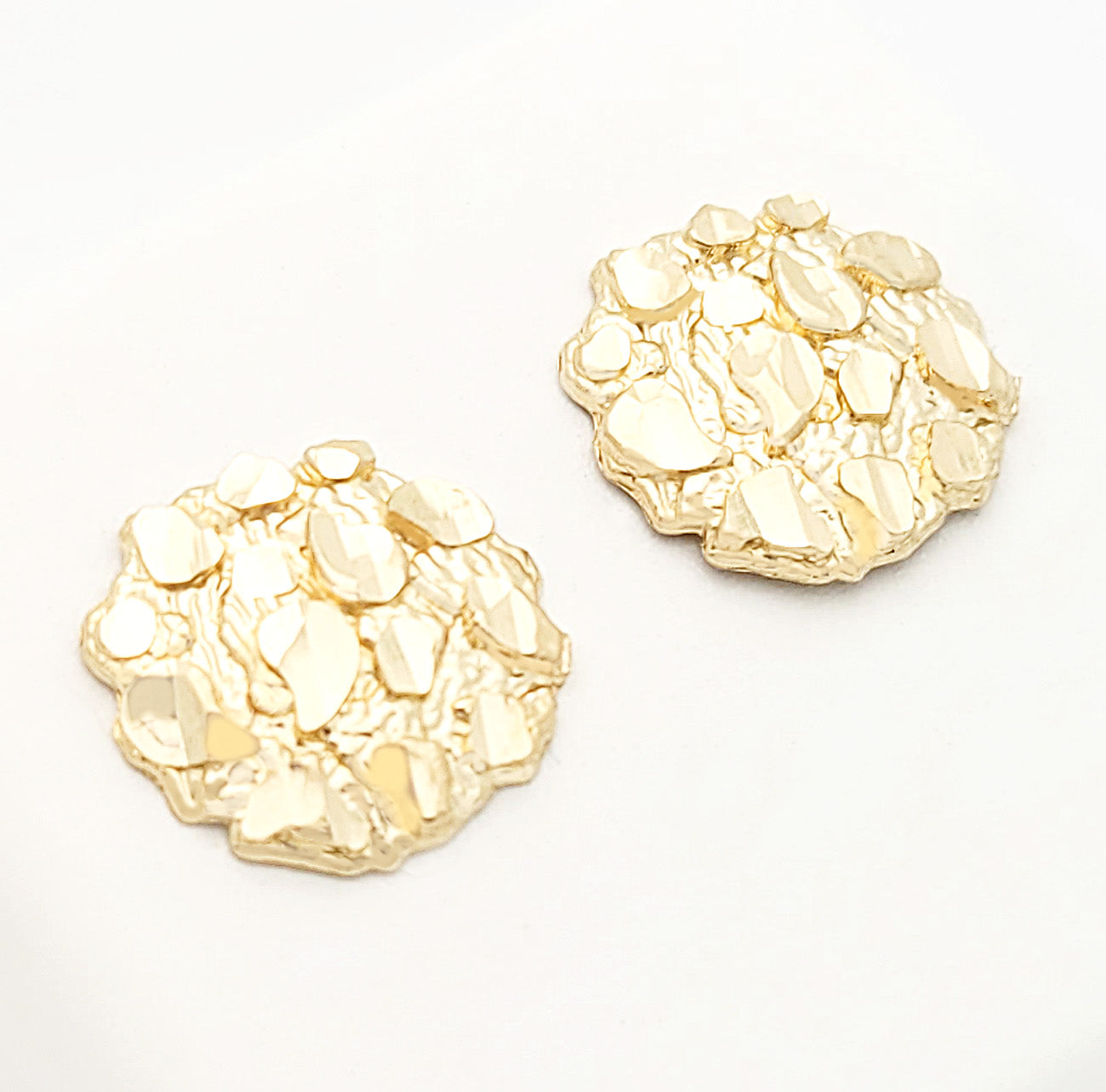 Mens 10k Yellow Gold Nugget Earrings Round Nugget Size 3