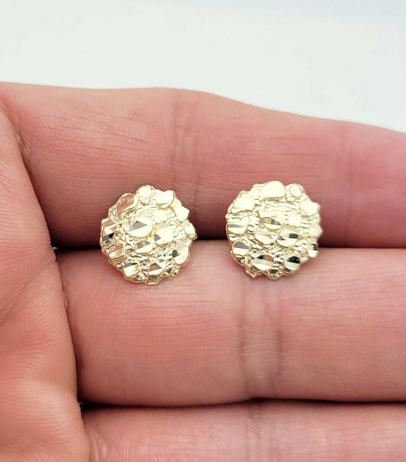 Mens 10k Yellow Gold Nugget Earrings Round Nugget Size 3