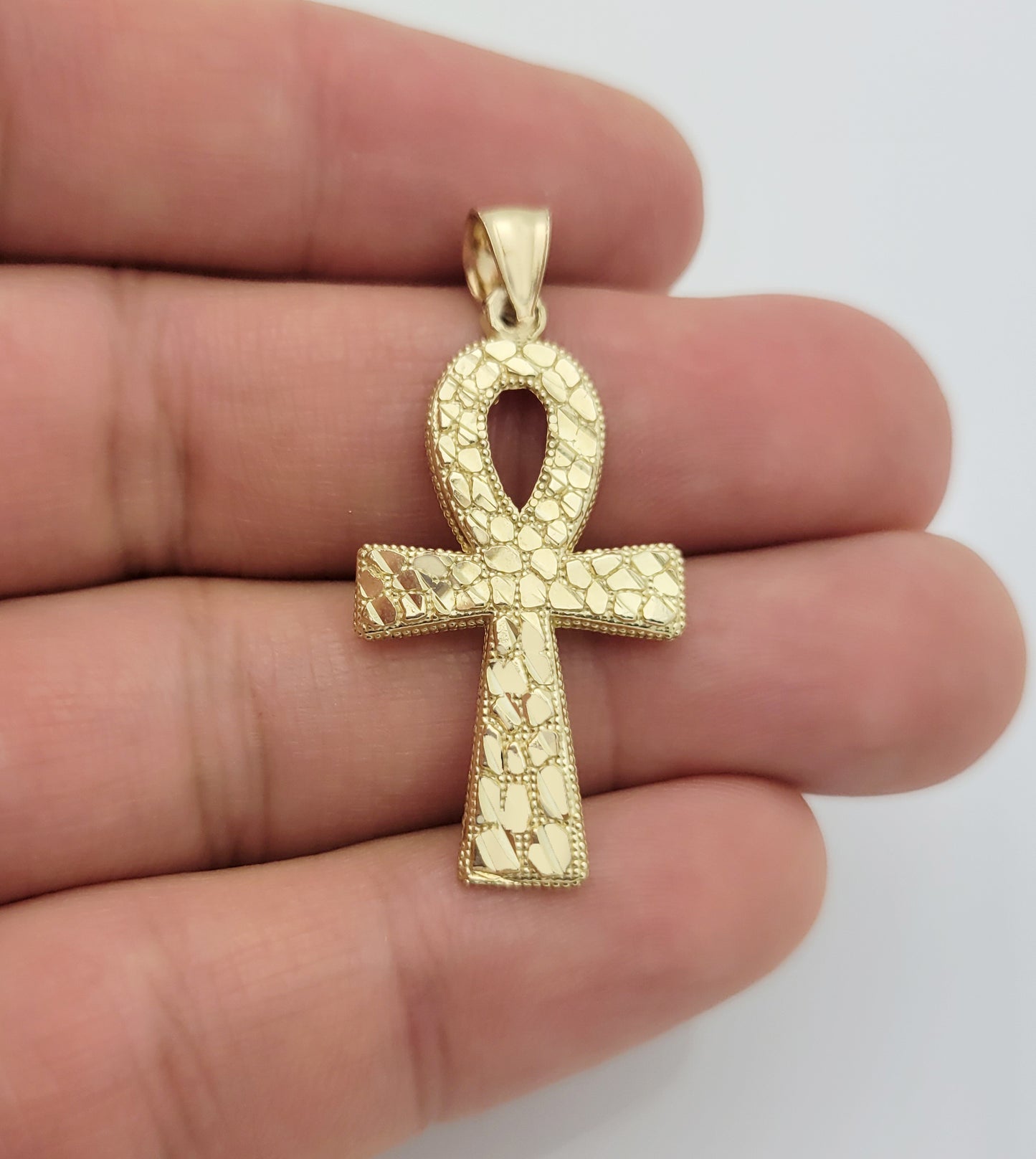 10k Yellow Gold Egyptian Ankh Cross Pendant Nugget Ankh Cross