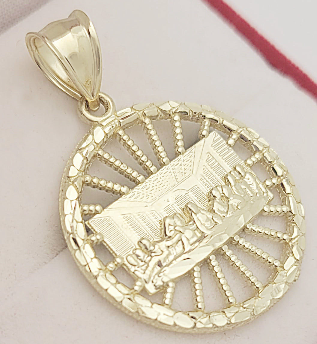 10K Yellow Gold Last Supper Pendant Last Supper Medal Round 1.0 in Diameter