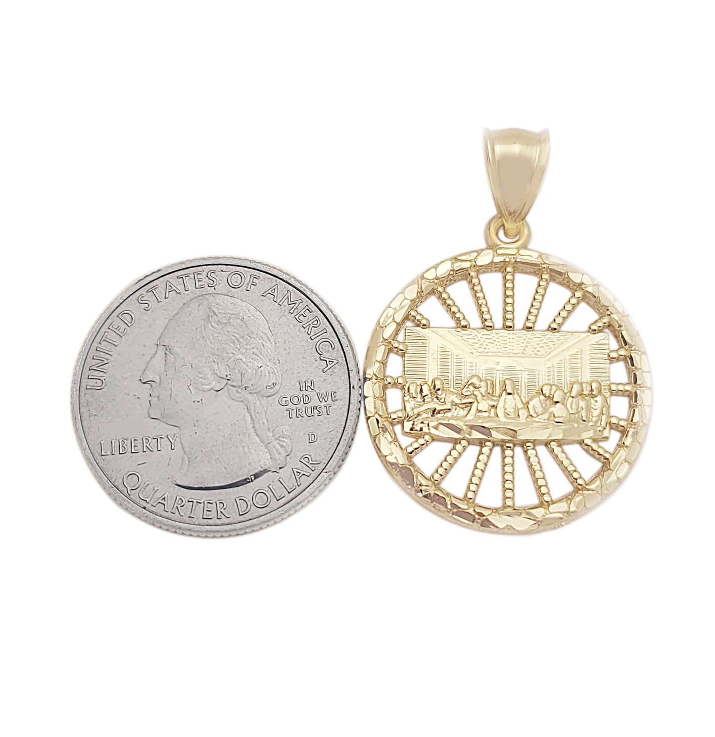 10K Yellow Gold Last Supper Pendant Last Supper Medal Round 1.0 in Diameter