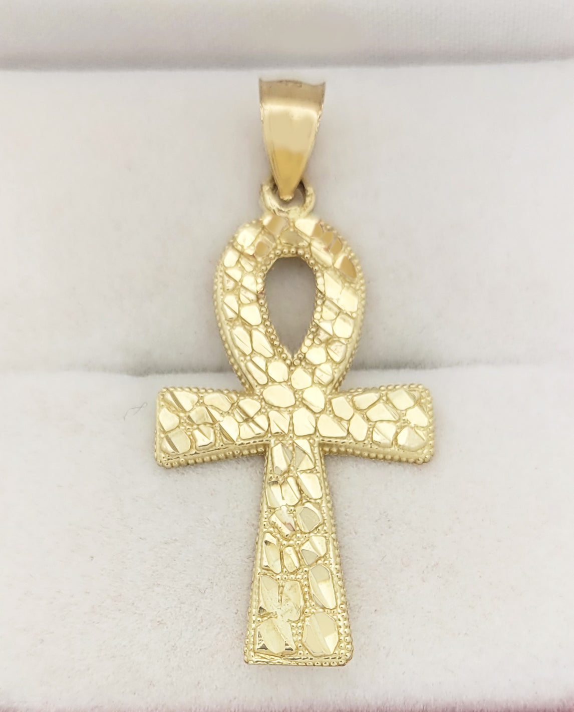 10k Yellow Gold Egyptian Ankh Cross Pendant Nugget Ankh Cross
