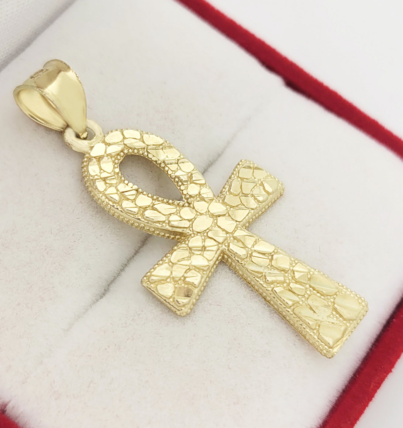 10k Yellow Gold Egyptian Ankh Cross Pendant Nugget Ankh Cross