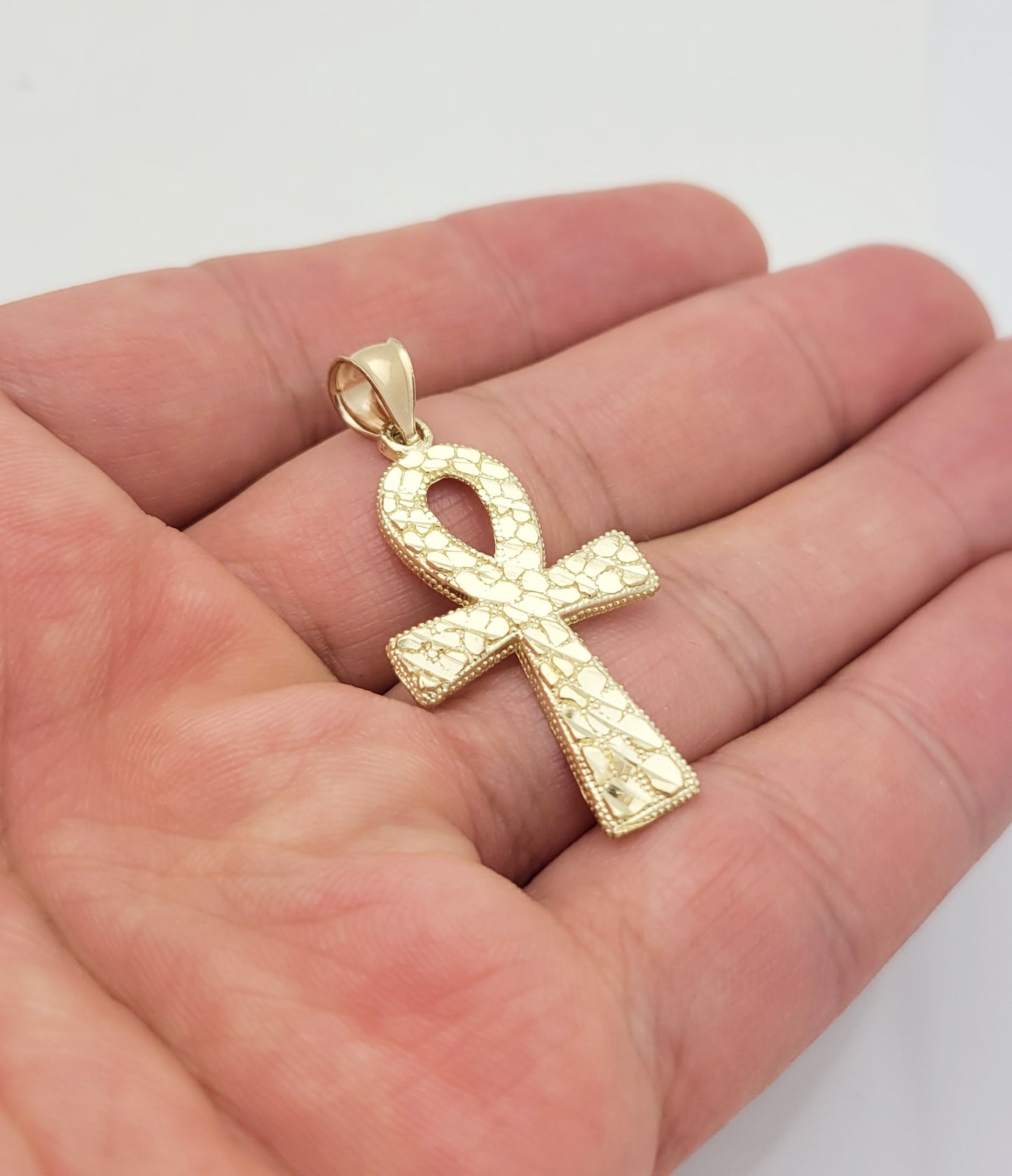 10k Yellow Gold Egyptian Ankh Cross Pendant Nugget Ankh Cross