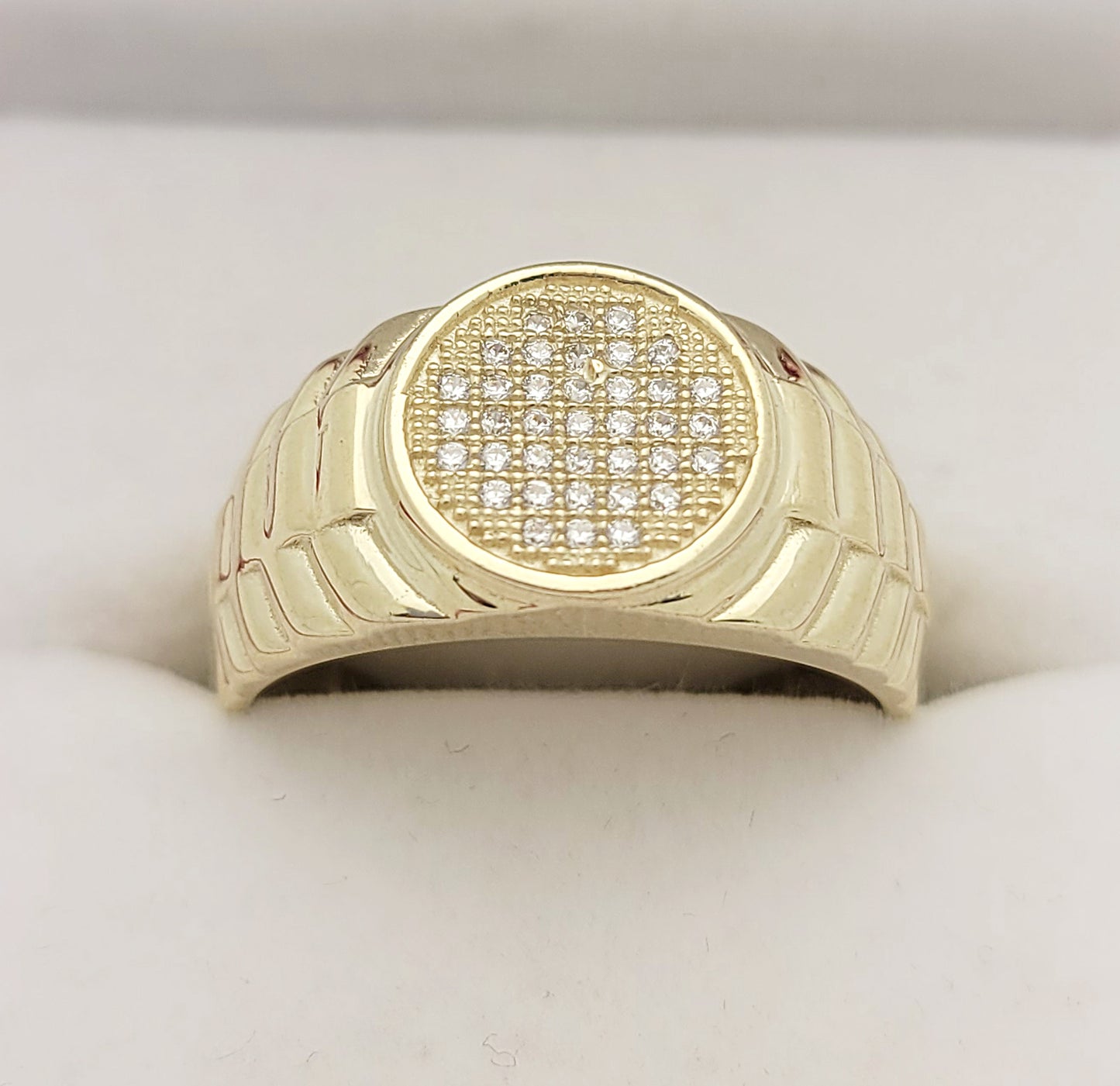 10k Yellow Gold Rolex Style Mens Ring CZ Ring