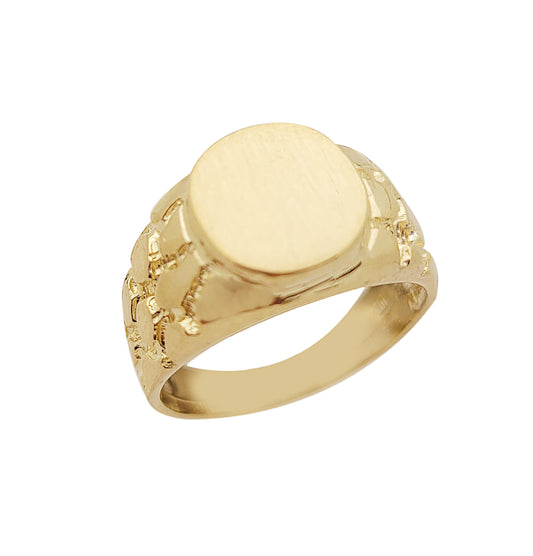 10K Yellow Gold Mens Nugget Signet Ring
