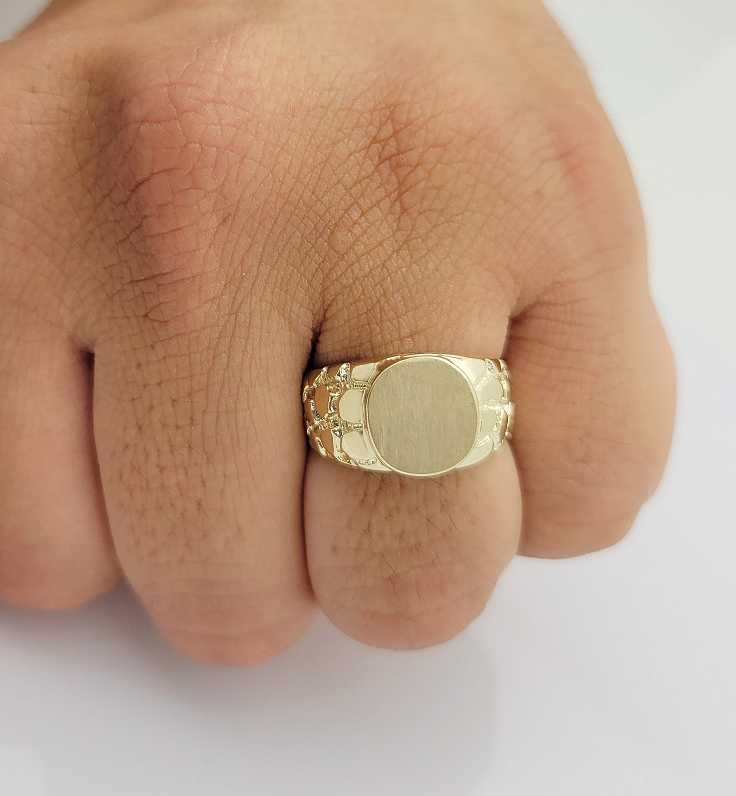 10K Yellow Gold Mens Nugget Signet Ring