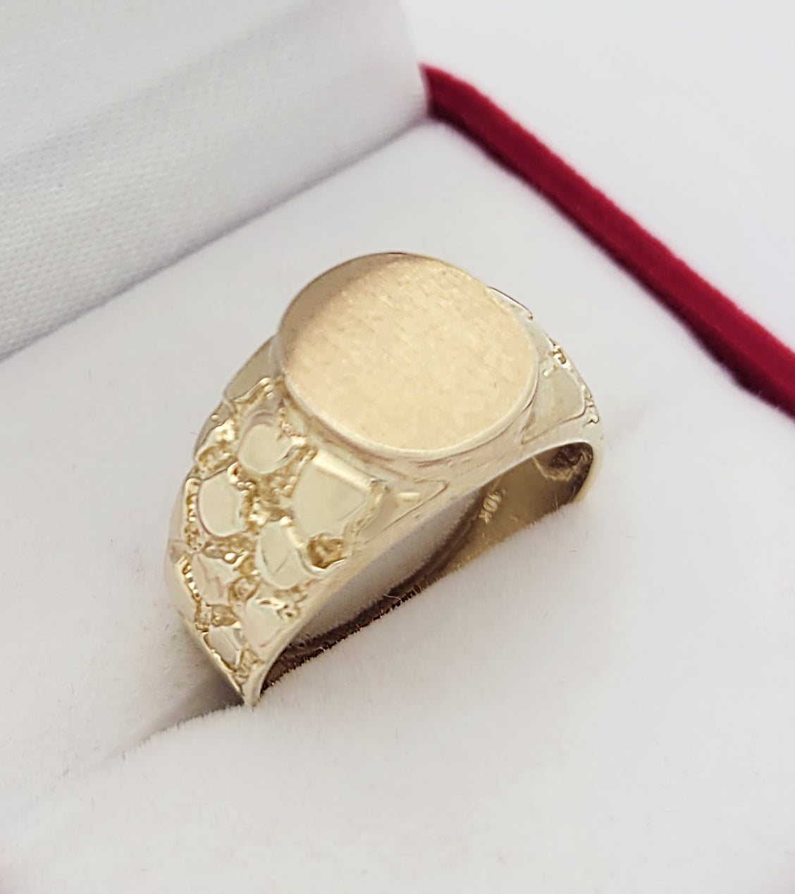 10K Yellow Gold Mens Nugget Signet Ring
