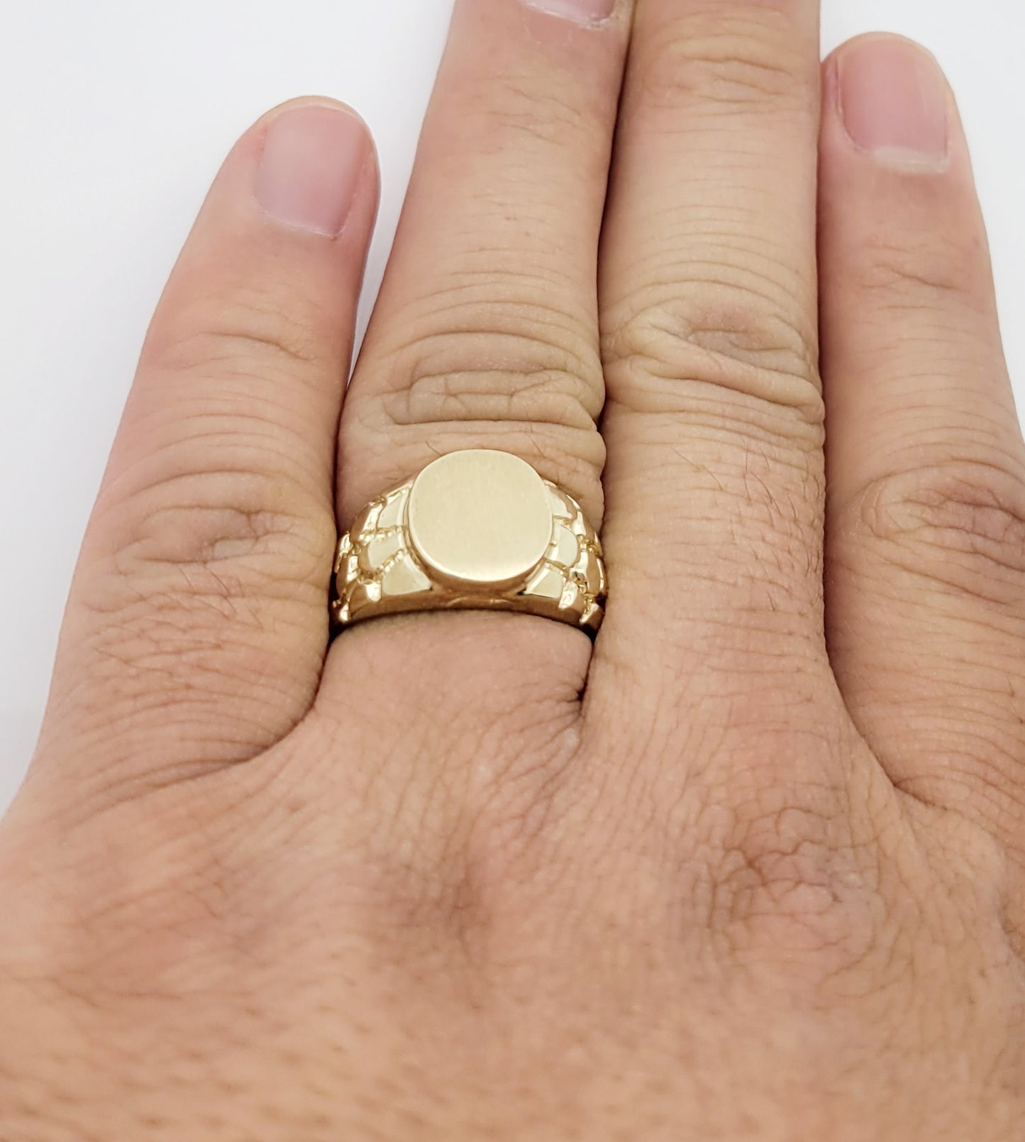 10K Yellow Gold Mens Nugget Signet Ring