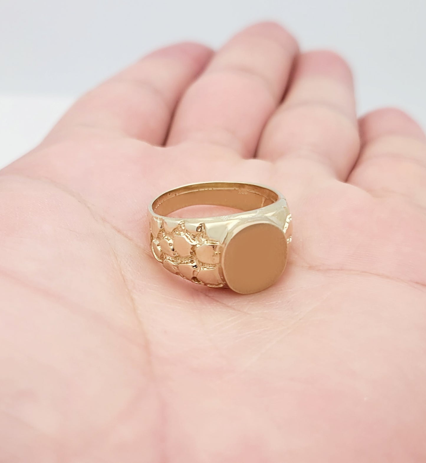 10K Yellow Gold Mens Nugget Signet Ring