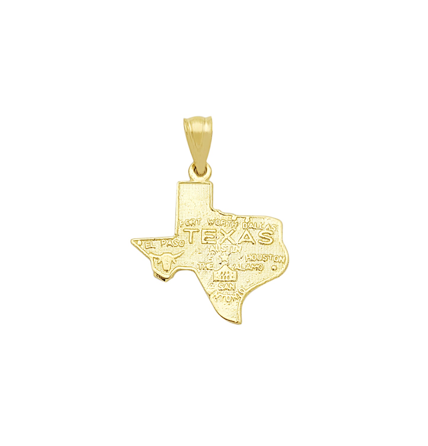 10K Yellow Gold Texas State Map Pendant Cities of Texas Map Charm