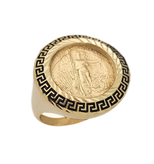 10K Yellow Gold Liberty Coin Ring For Men St. Gaudens Double Eagle Liberty Coin Ring