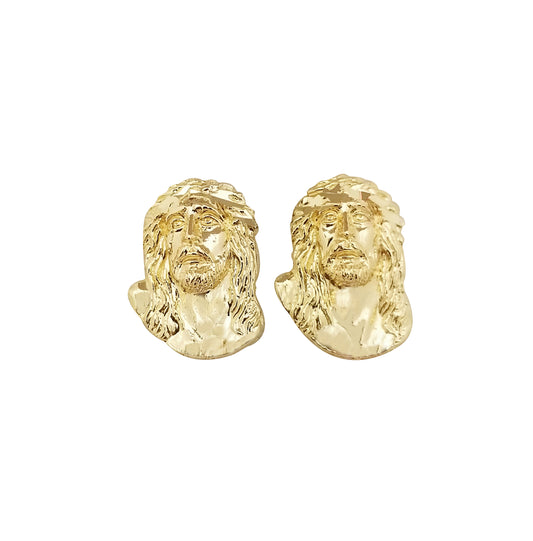 10K Yellow Gold Jesus Earrings For Men Jesus Face Earrings 14 mm x 11.5 mm