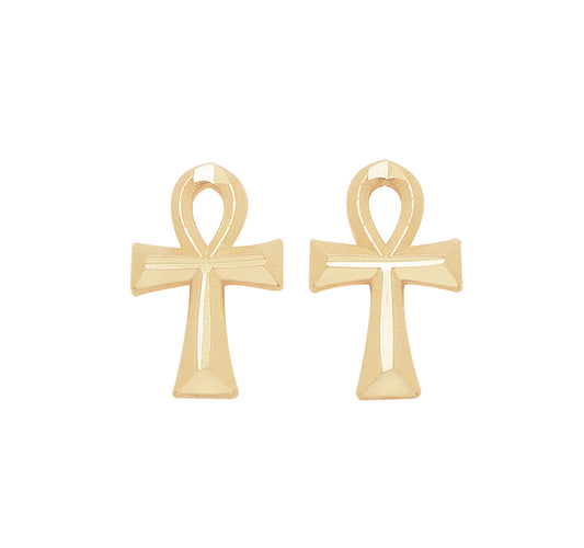 10K Yellow Gold Ankh Cross Earrings Egyptian Cross Earrings