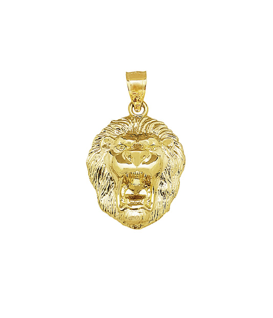 10K Yellow Gold Lion Head Charm Lion Pendant 1.0 inch