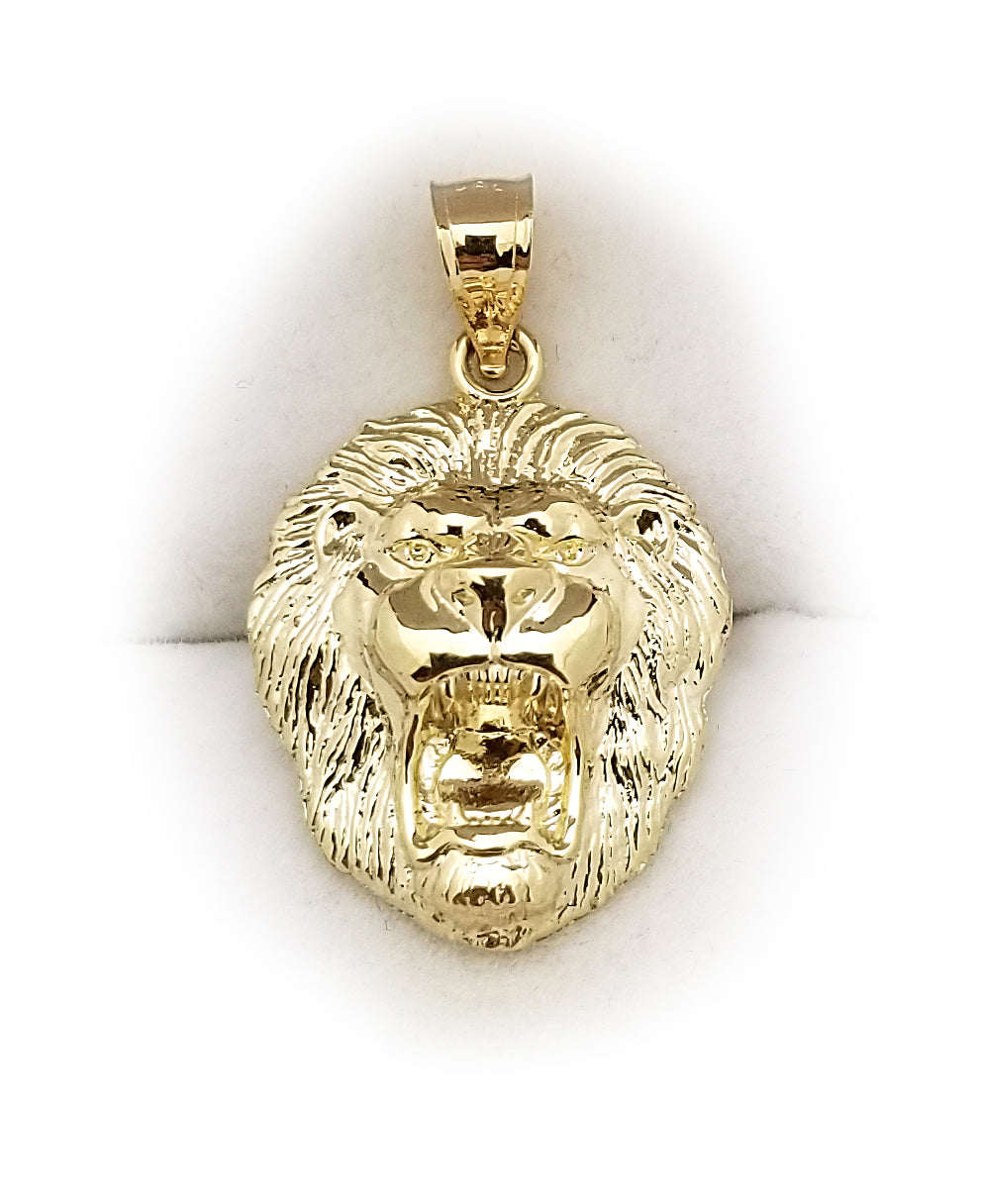 10K Yellow Gold Lion Head Charm Lion Pendant 1.0 inch