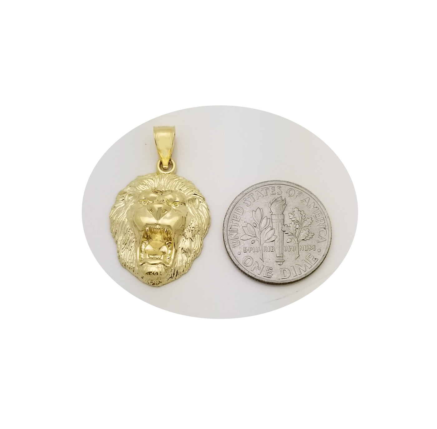 10K Yellow Gold Lion Head Charm Lion Pendant 1.0 inch