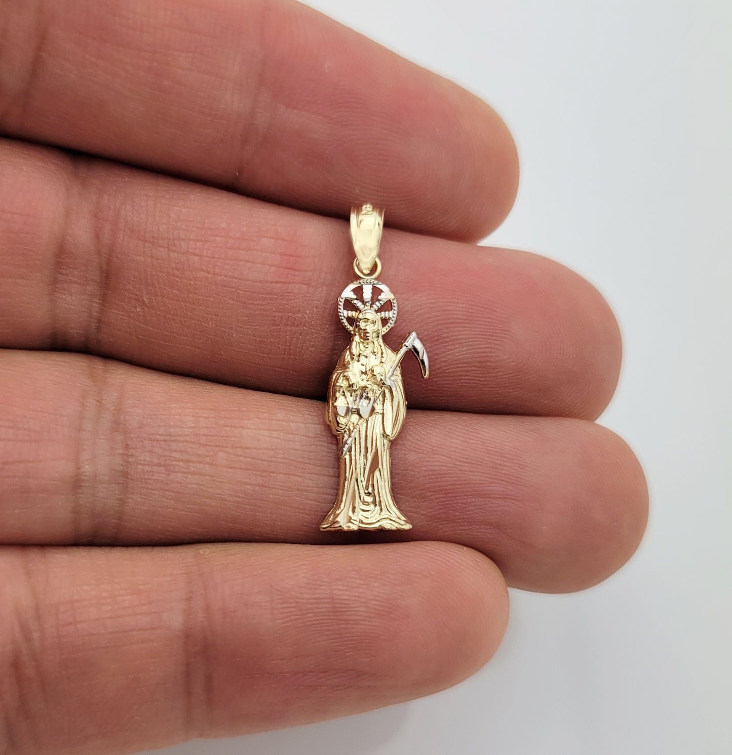 10k Gold Santa Muerte Pendant Charm Small 1.1 inch