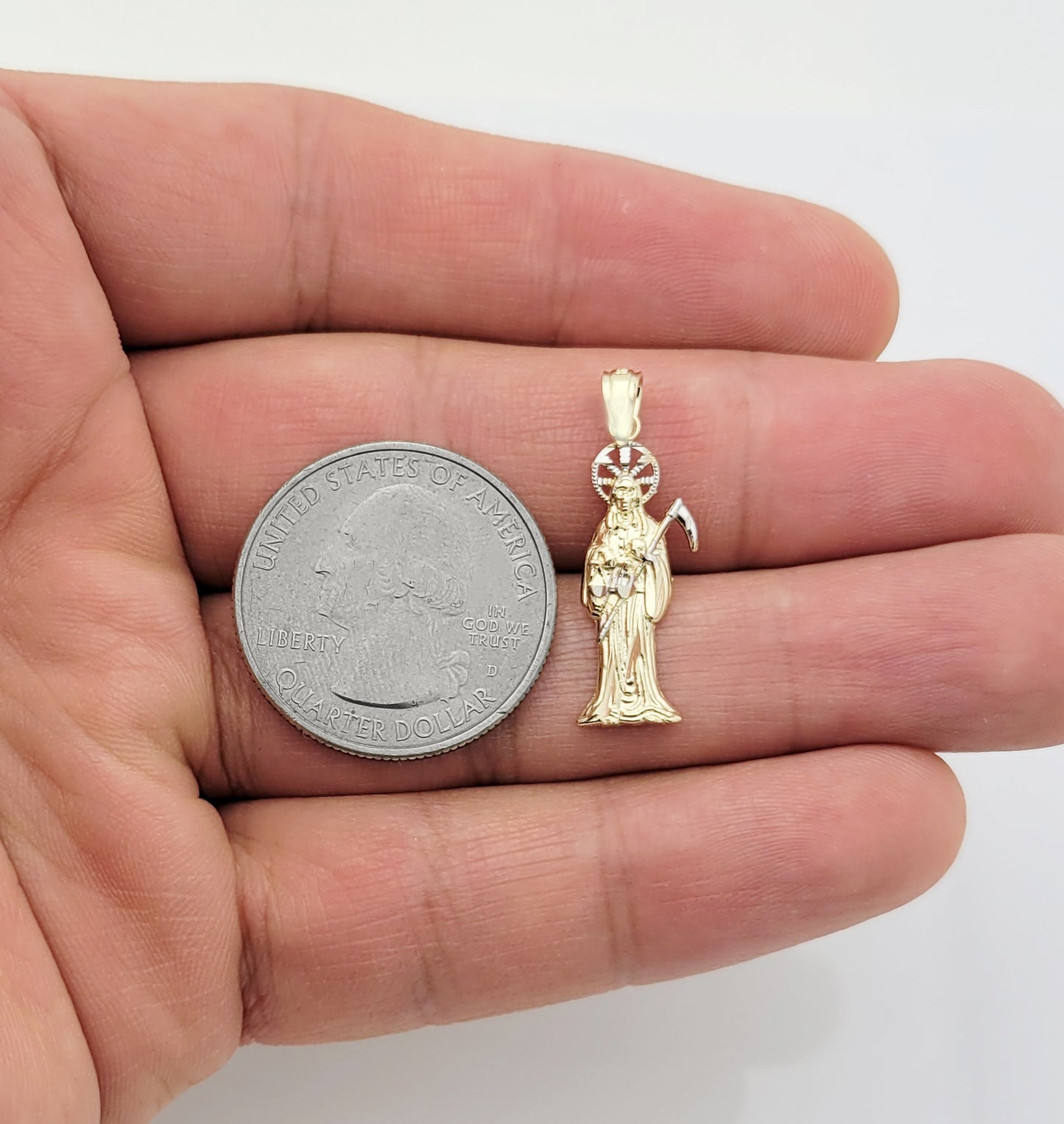 10k Gold Santa Muerte Pendant Charm Small 1.1 inch