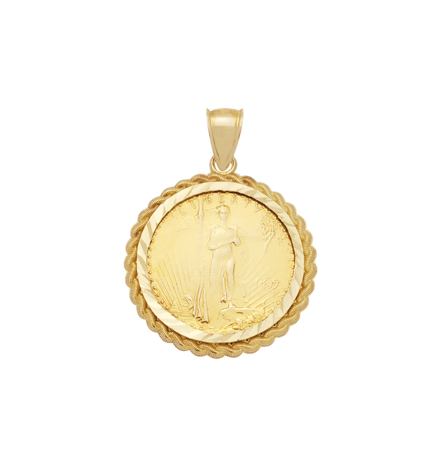 10K Yellow Gold Walking Liberty Coin Pendant Rope Bezel 1.3 Diameter