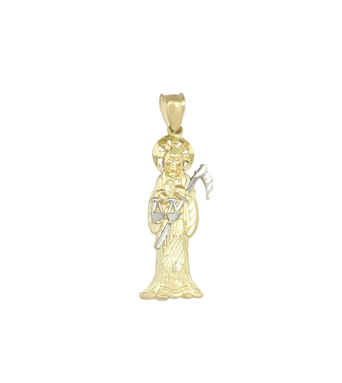 10k Gold Santa Muerte Pendant Charm 1.4 inch