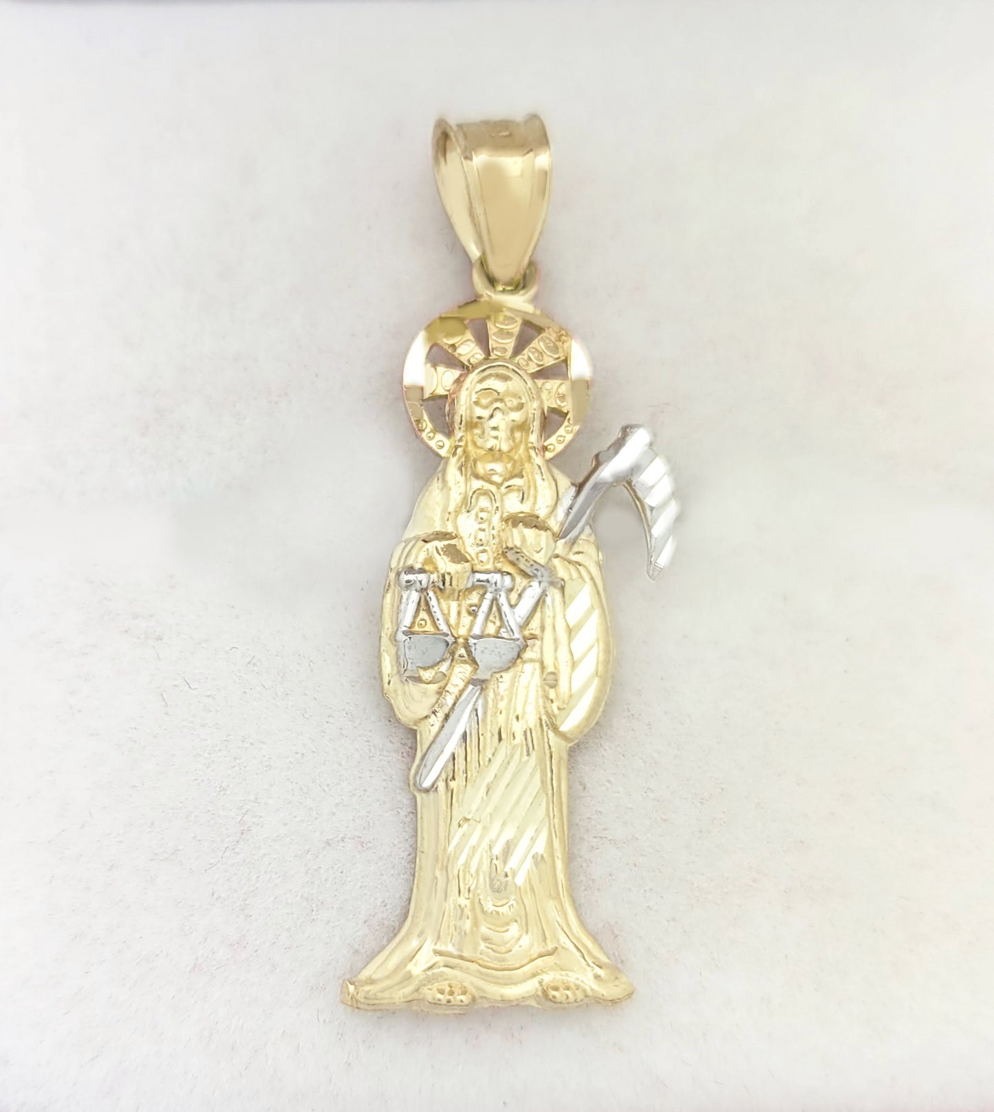 10k Gold Santa Muerte Pendant Charm 1.4 inch