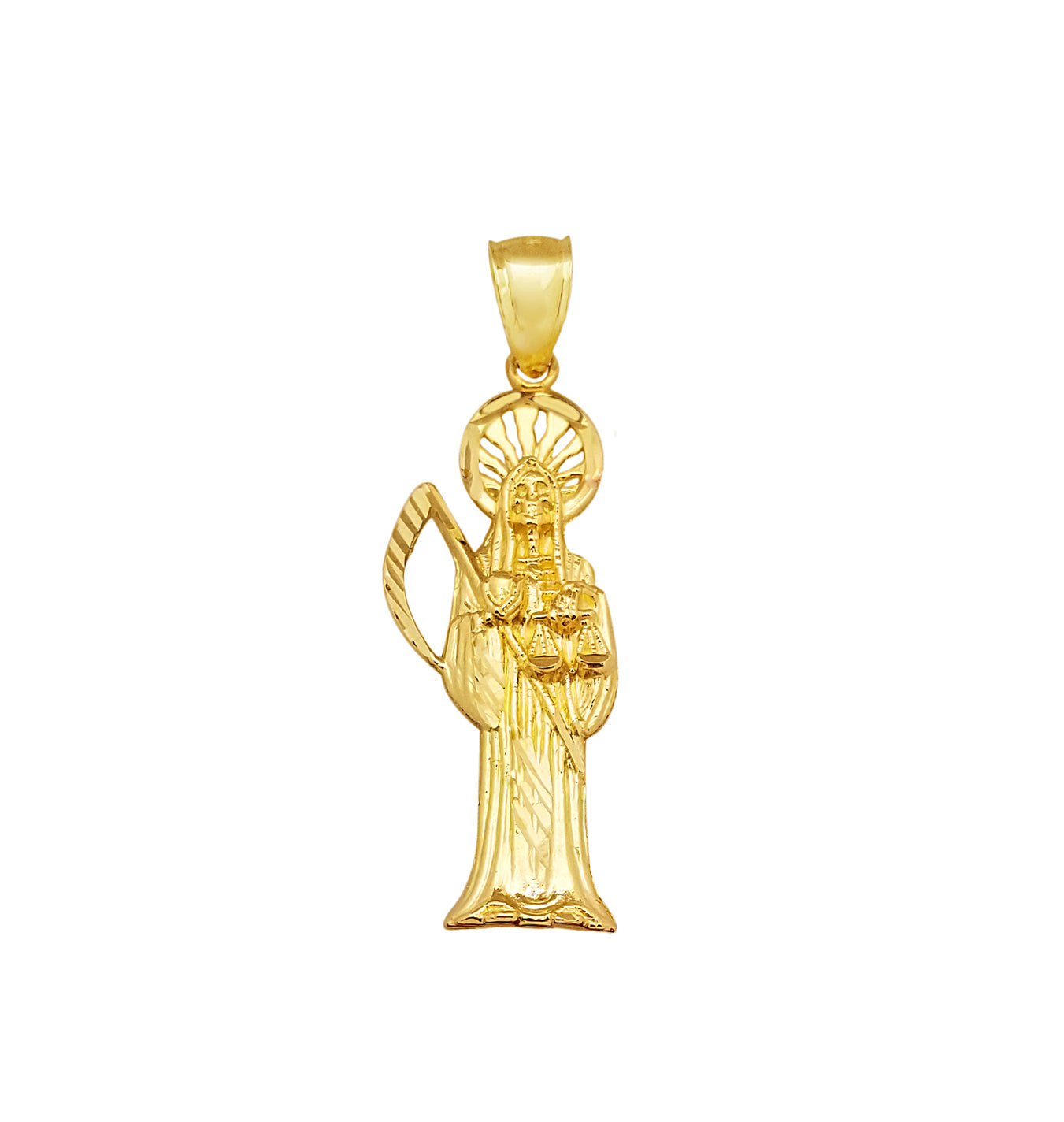 10k Yellow Gold Santa Muerte Pendant Charm 1.5 in