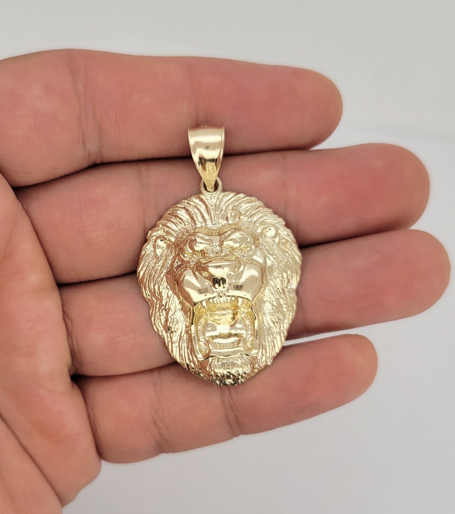 10K Yellow Gold Lion Head Charm Lion Pendant 1.6 inch