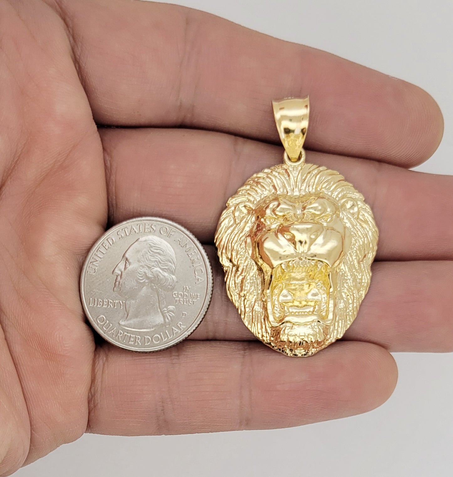 10K Yellow Gold Lion Head Charm Lion Pendant 1.6 inch