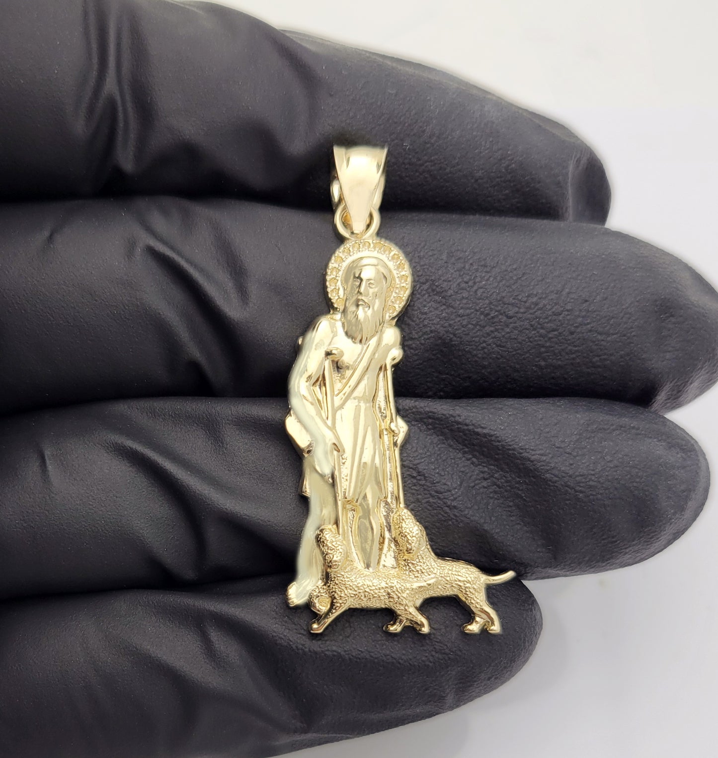 10K Yellow Gold Saint Lazarus Pendant Charm Patron Pendant St. Lazarus 1.7 inch