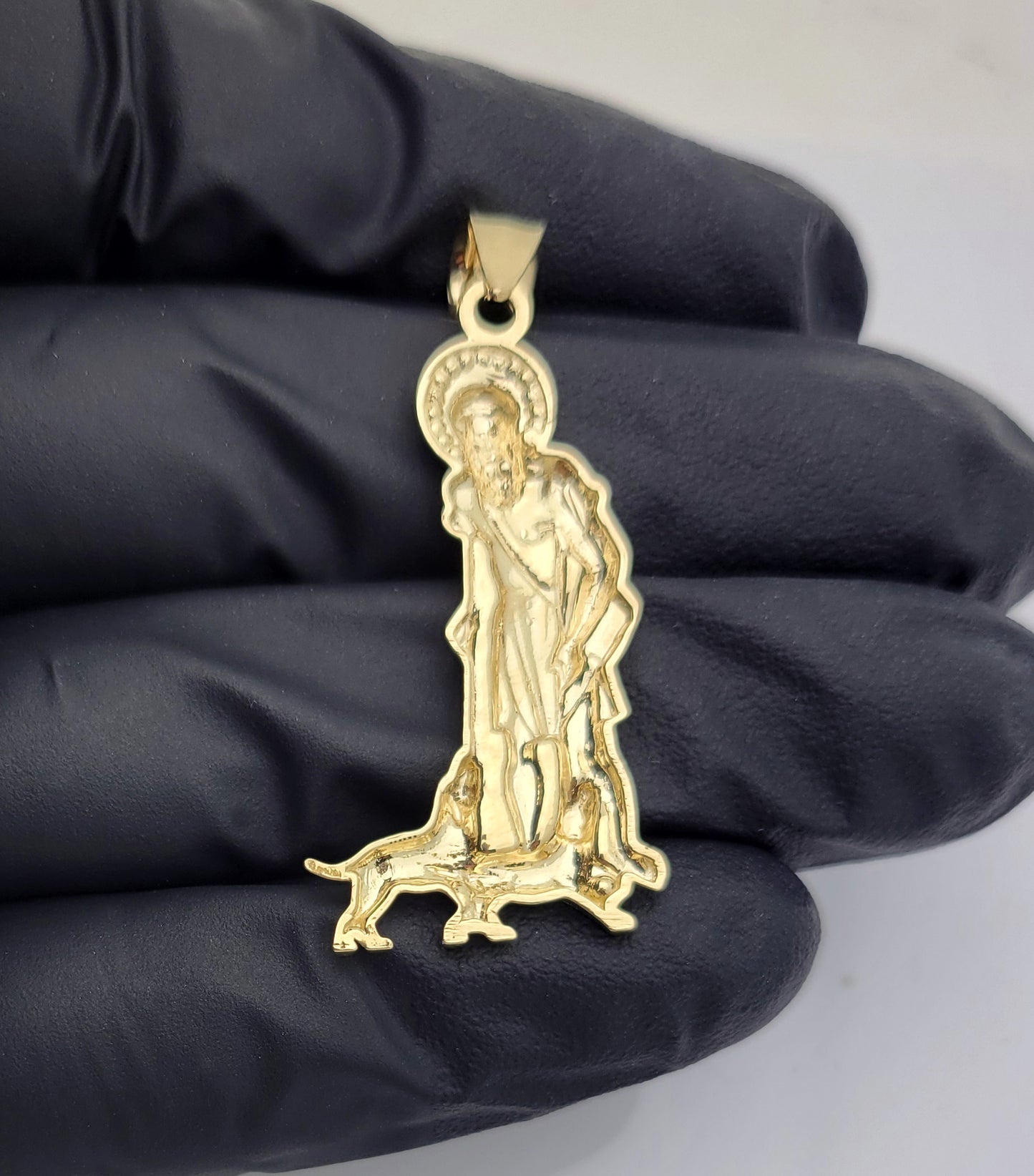 10K Yellow Gold Saint Lazarus Pendant Charm Patron Pendant St. Lazarus 1.7 inch