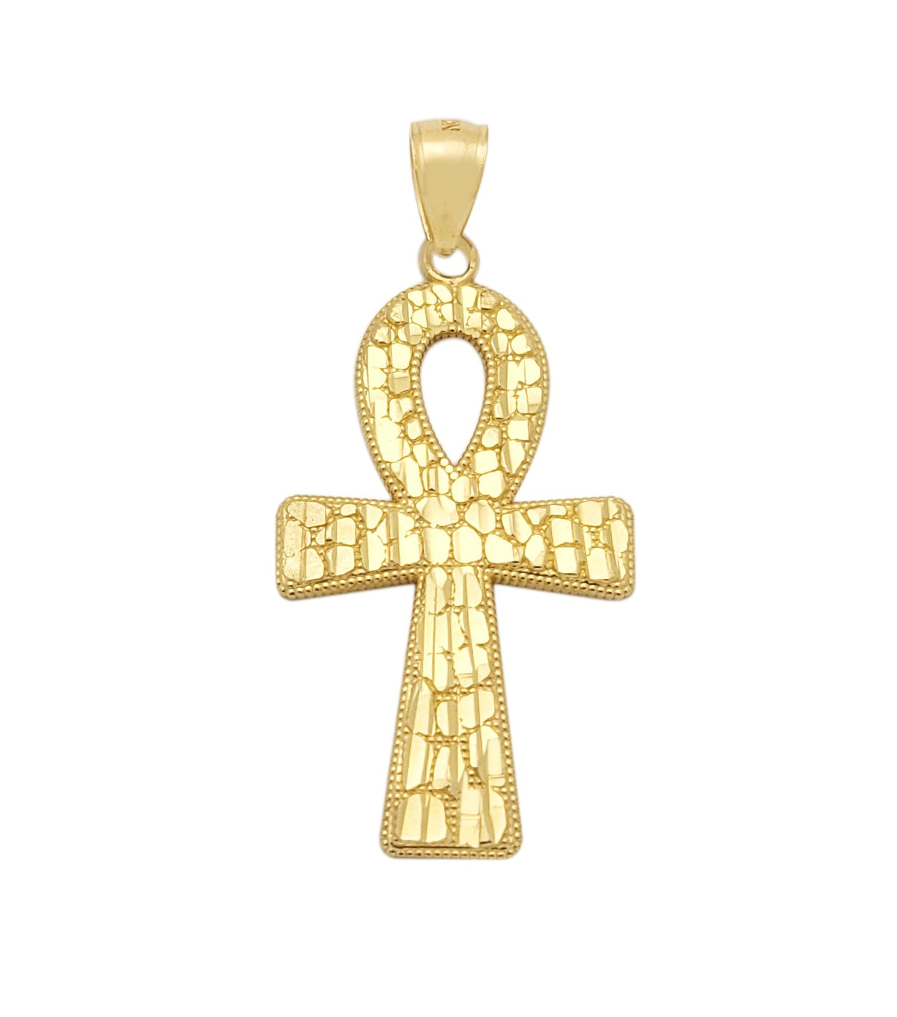 Men's 10k Yellow Gold Nugget Egyptian Ankh Cross Pendant
