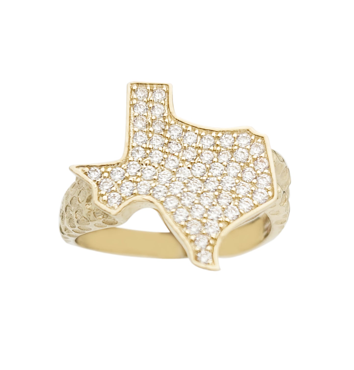 STUNU 10K Yellow Gold Nugget Texas Ring Texas Map CZ Ring