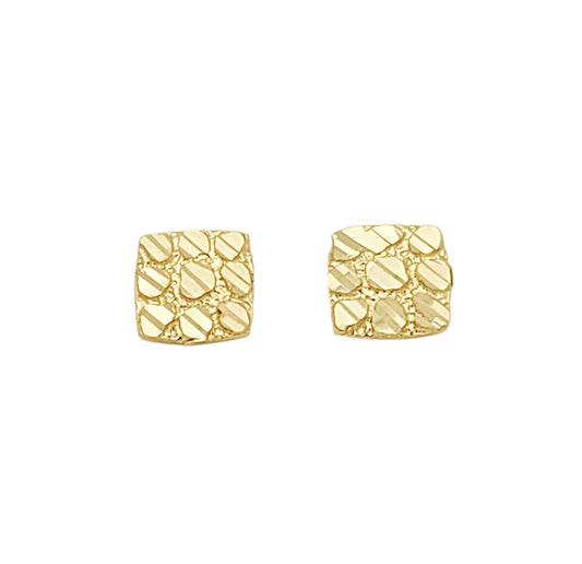 10K Gold Nugget Earrings Square Nugget 8 mm