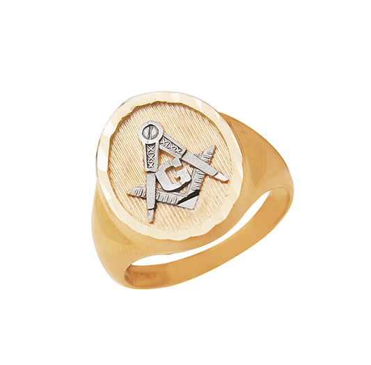 Men's 10K Yellow Gold Masonic Ring Freemason Ring Oval