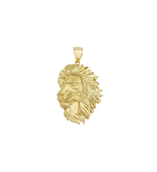 10K Yellow Gold Lion Side Face Charm Lion Pendant Diamond Cut 1.2 in x 0.8 in